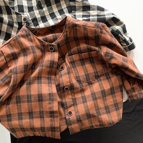 Foreign style cardigan coat spring new cotton plaid shirt